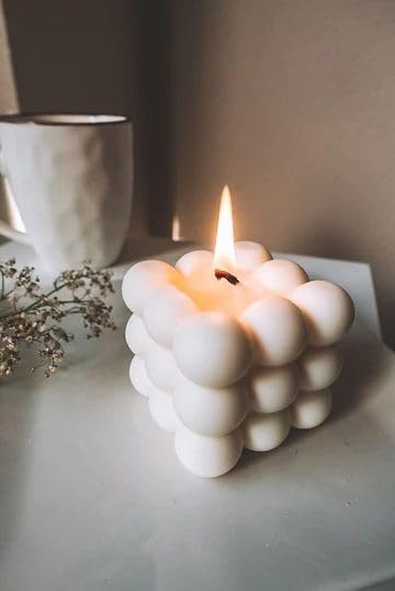Handmade Soy Wax Candle Pillar for Home Decoration, Pack of 1 White Bubble Candle (White)