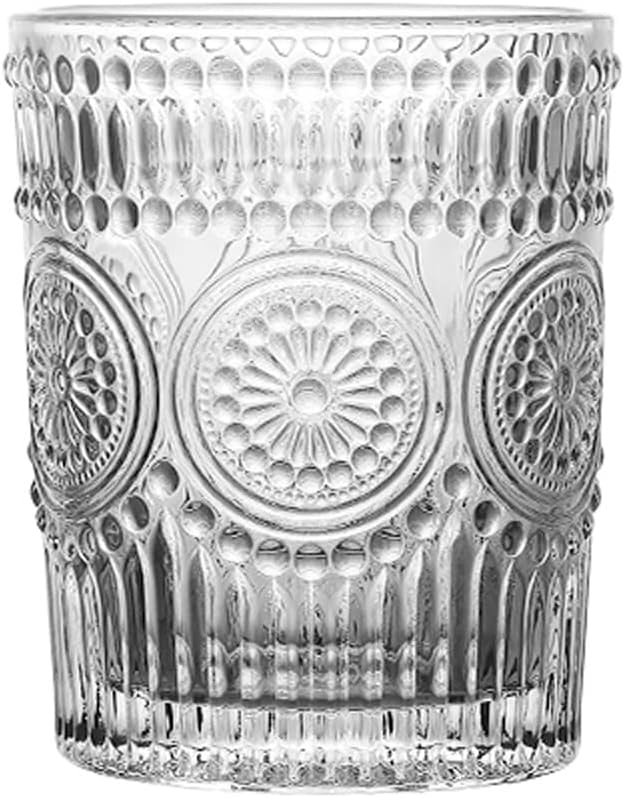 textured floral water glass