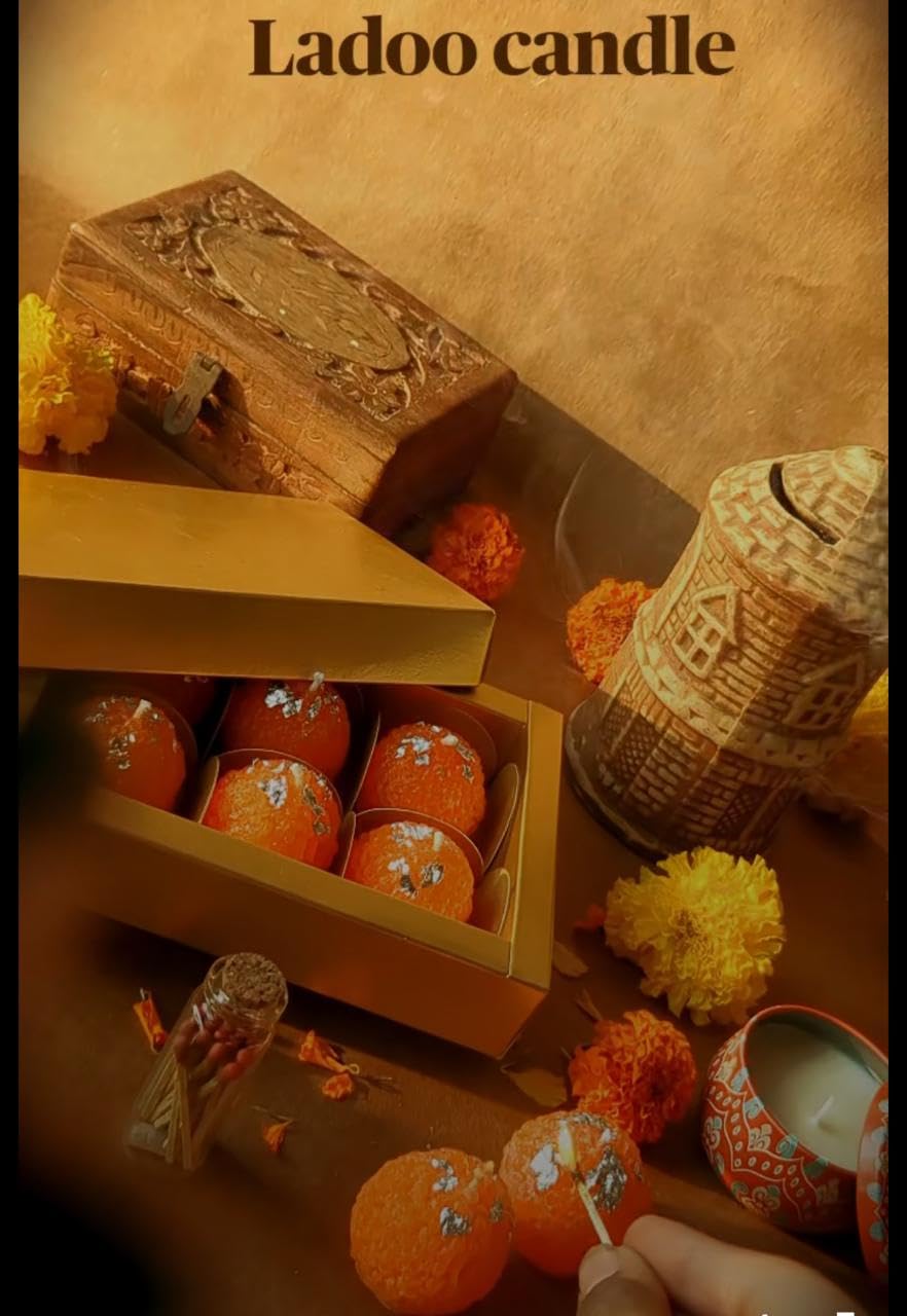 Decorative Ladoo Scented Candle for Home Decor, Traditional Indian Style, (Pack of 2) (Yellow)