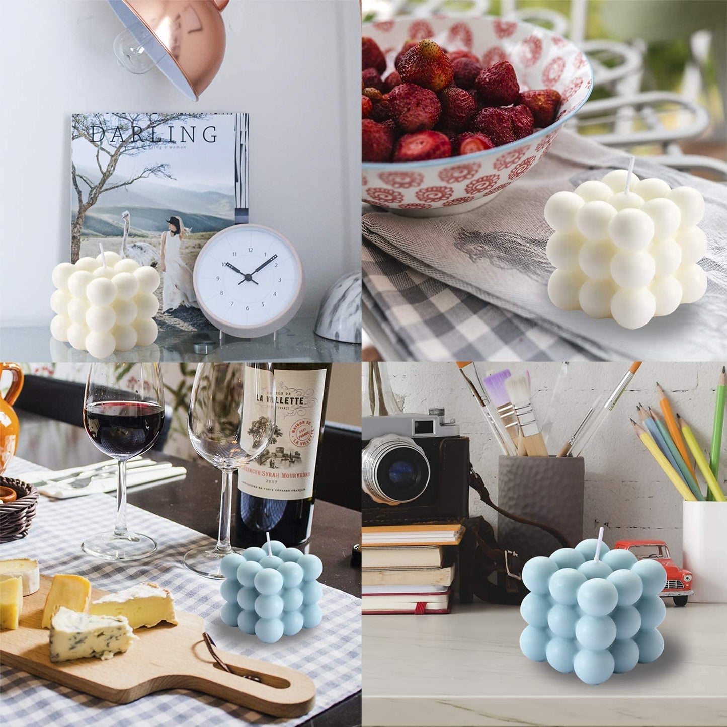 Scented Bubble Candle Set of 2 | Soy & Paraffin Wax Candles for Home Decor (White & Blue)