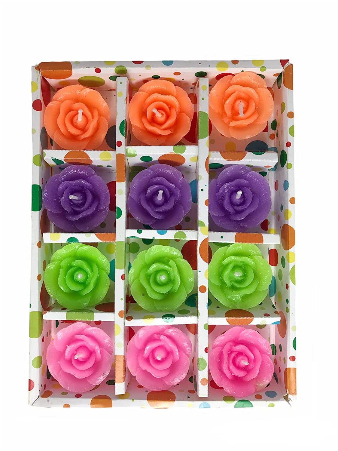 Rose Decorative Designer Smokeless Floating Wax Candle with Fragrance- Red, Green, Blue, Pink (Set of 12)