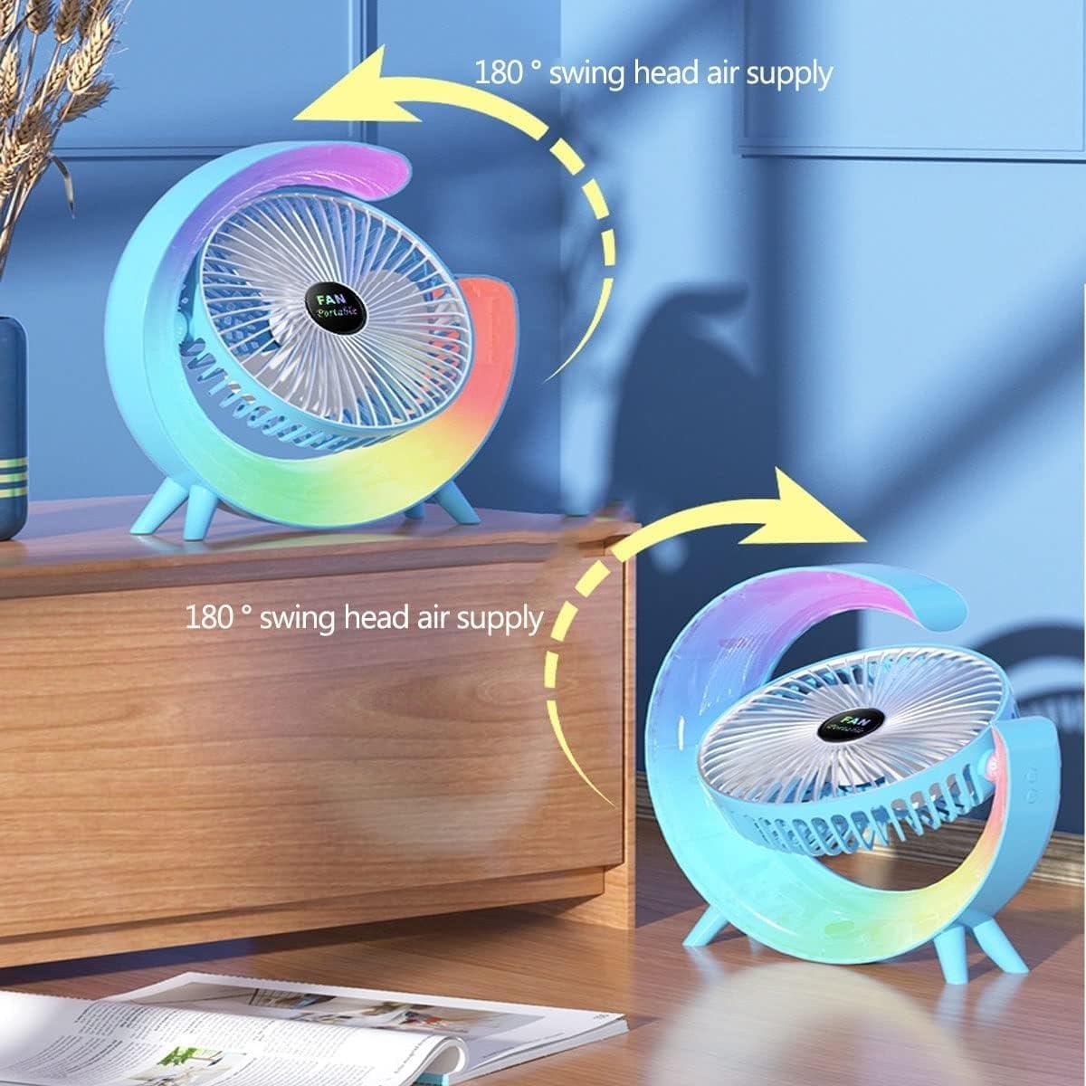 G Shape RGB Lightening Rechargeable Fan