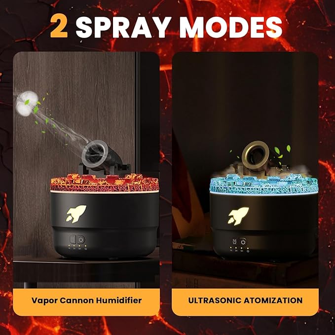 Fulminare Cannon Blast Aroma Humidifier, 7 Colors LED Vapor Cannon Humidifier Silent Diffuser, 2 Mode Creative Turret Air Aromatherapy Small Home Desktop Diffuser for Bedroom