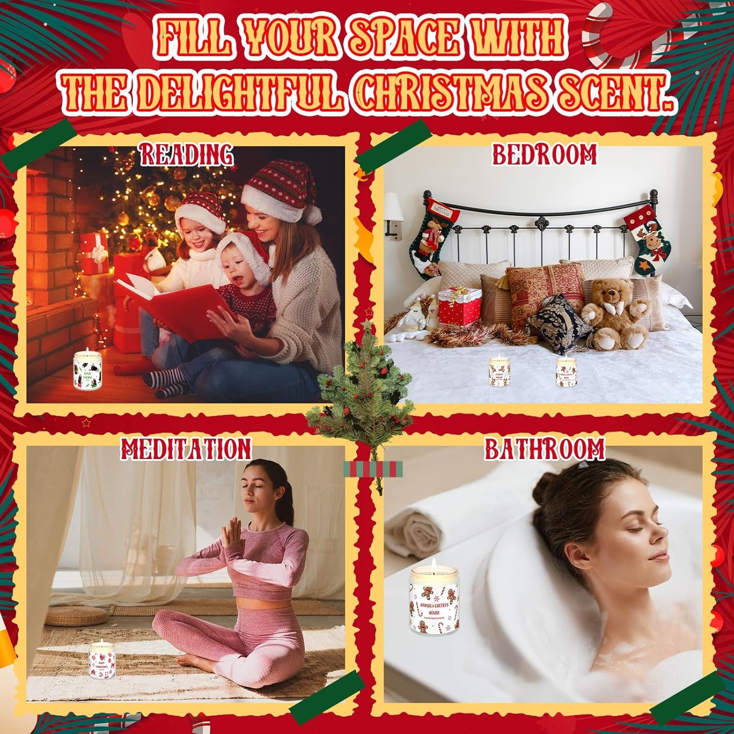 Festive Soy Wax Candle Set of 4 | 7oz Christmas Fragrance Candles for Home & Gifting