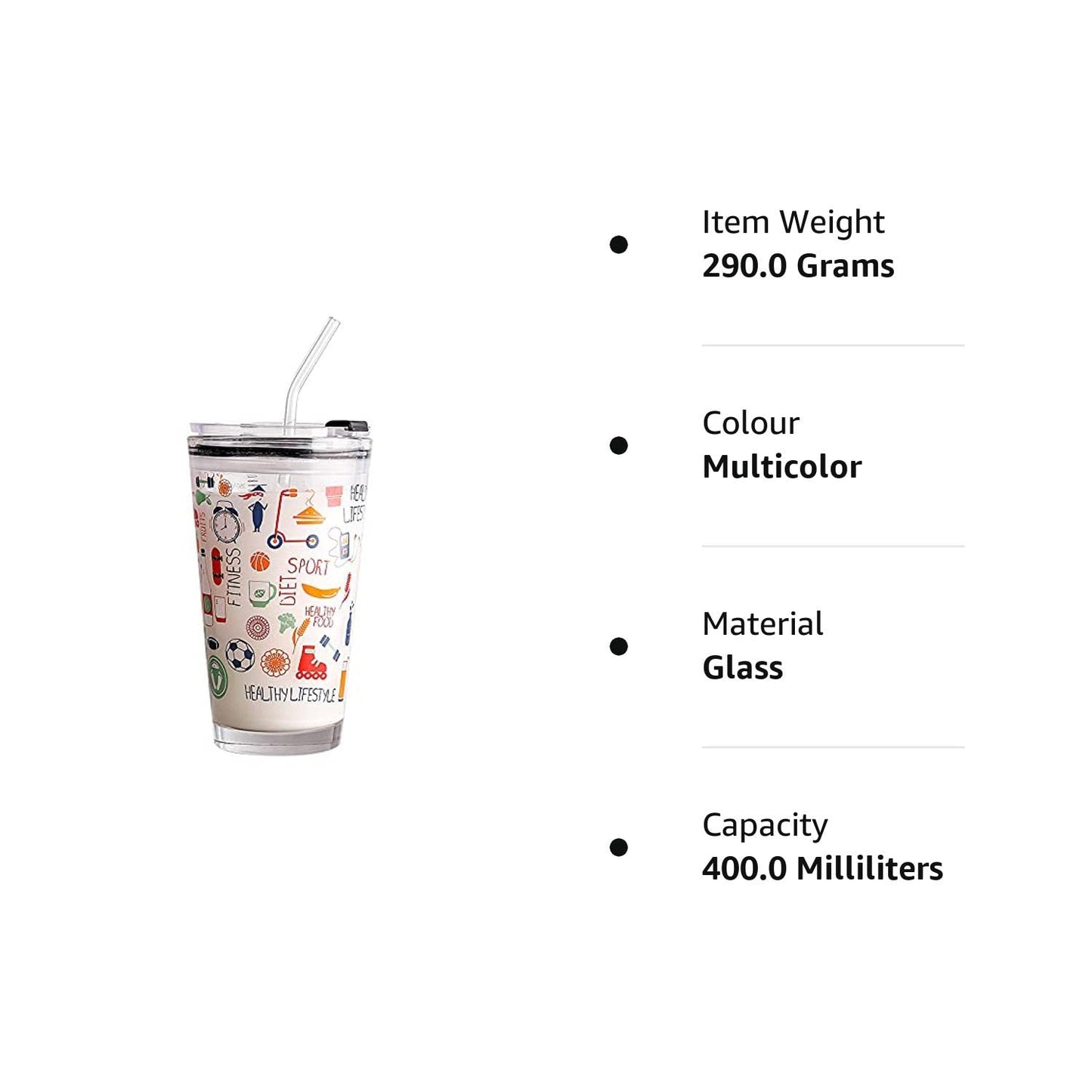 Glass Cup with Lid and Straw
