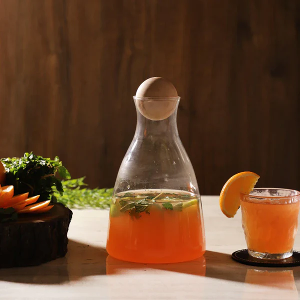 CARAFE WITH WOODEN BALL Serving Glass Jar with Wood Stopper