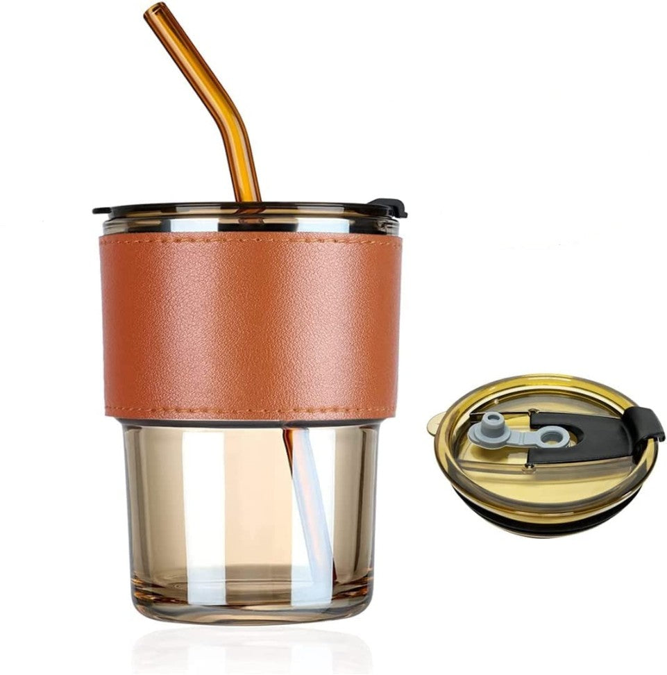Glass Cup with Lid and Straw