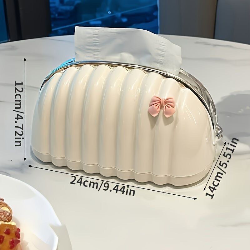 Handbags Tissue Box for Women with Zipper and Bow Stickers, Premium Acrylic Tissue Dispenser and Storage, Elegant Decoration for Salon and Office.