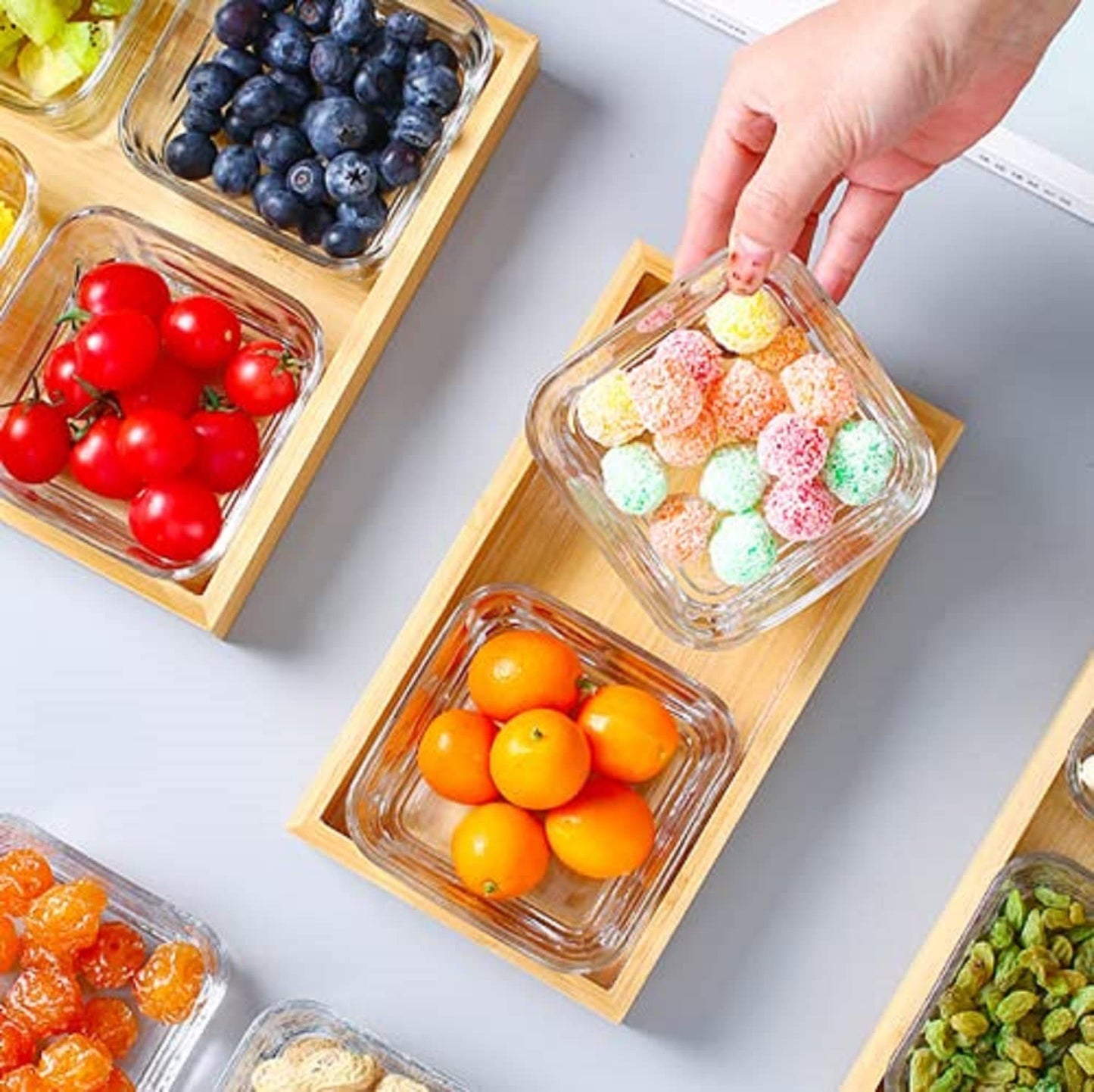 Small Beautiful Square Shape Glass Bowl with Tray Plate Set for Serving | Useful for Home Decoration,Best for Dry Fruits, Fruits, Snacks, Sweets, Chocolates (Pack of 1)