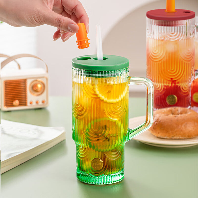 glass cup ice cup high value home office giant water cup ice straw cup [glazed green] 620ml 1 piece