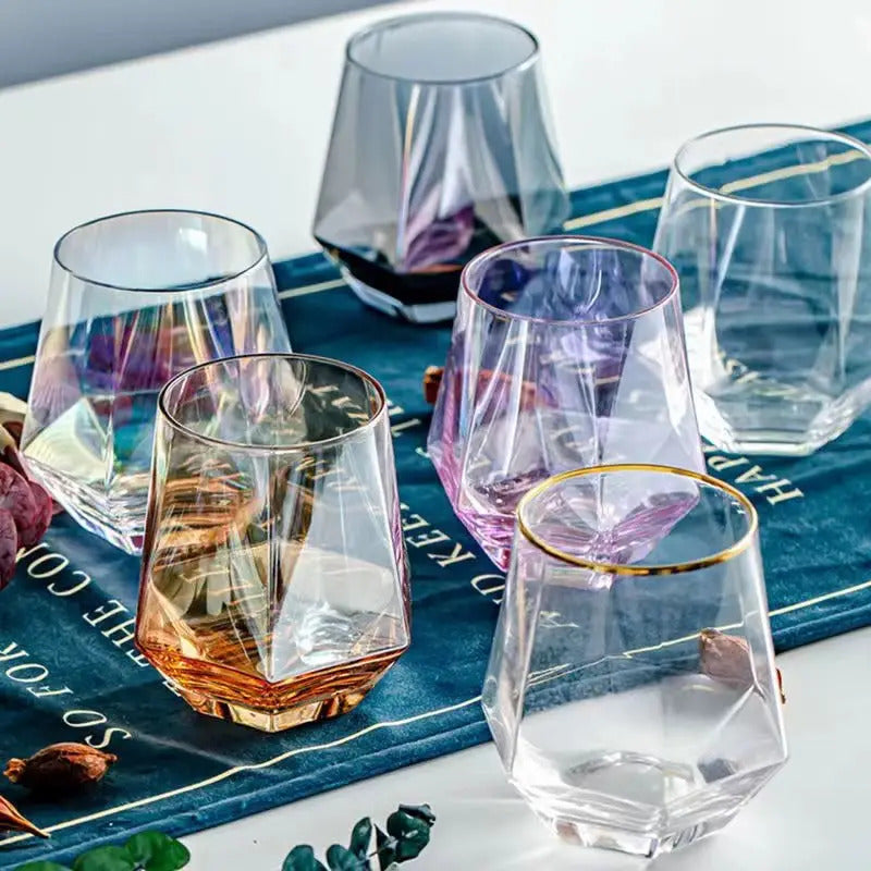 Net Celebrity Glass Glass Hexagonal Glass, Shaped-Cup, Hexagonal Cup, Drink Cup, Dazzling Glass, Whiskey Glass, Color Glass for restaurants/cafes