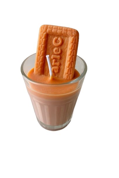 Chai Biscuit Candle in Glass – Scented Handmade Wax Candle | Desi Tea Cup Aesthetic | Quirky Home Decor & Gifting Idea