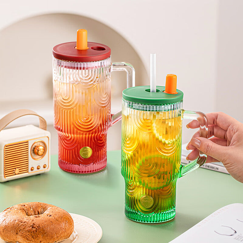 glass cup ice cup high value home office giant water cup ice straw cup [glazed green] 620ml 1 piece