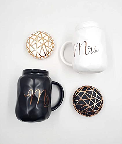 Mr and Mrs Coffee Mugs Set, Wedding Gifts for Bride and Groom, Ceramic Cups for Bridal Shower Engagement Wedding and Married Couples Anniversary, Black and White