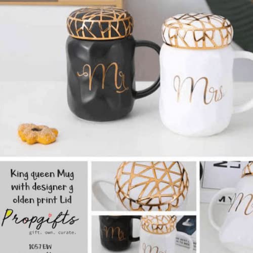 Mr and Mrs Coffee Mugs Set, Wedding Gifts for Bride and Groom, Ceramic Cups for Bridal Shower Engagement Wedding and Married Couples Anniversary, Black and White