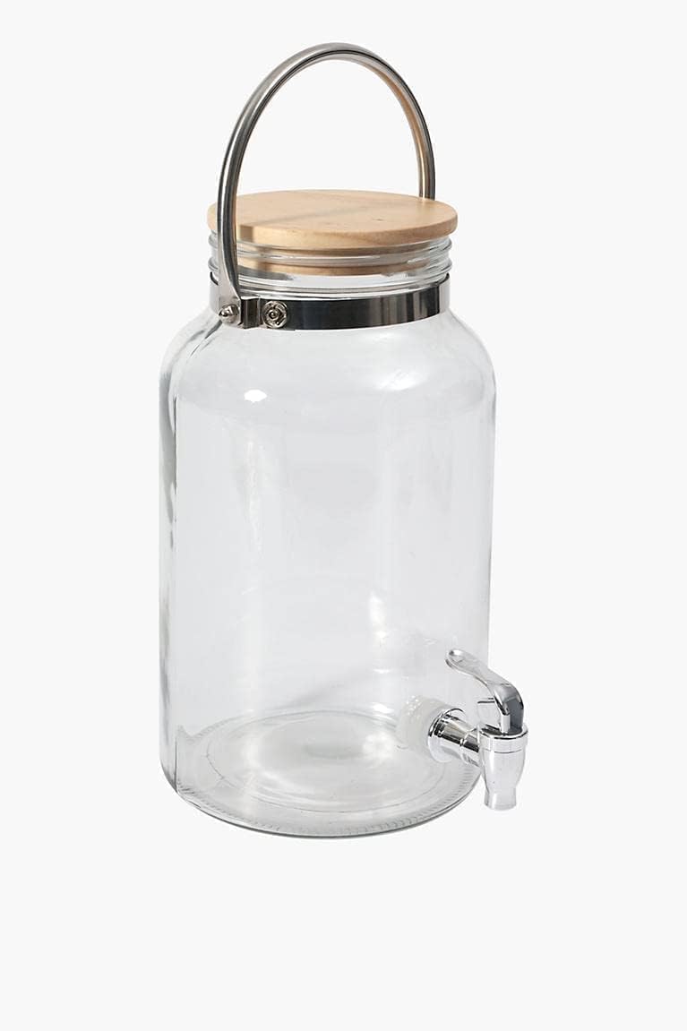 Glass Dispenser with tap-Glass Cold Water Mason Jar | Beer Dispenser | Drink Dispenser | Mason Jar | Glass Pitcher with tap | Spigot and Steel lid | Water Pitcher for Detox Water