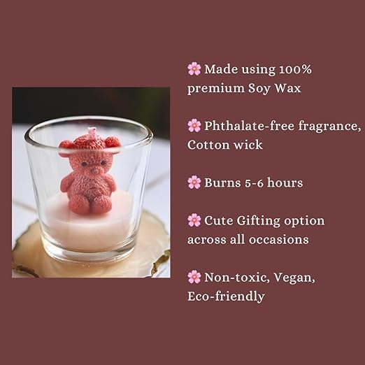 Teddy Bear Candle in Glass Jar – Cute Decorative Candle for Birthday, Anniversary, Valentine & Romantic Dinner | Handmade Luxury Scented Gift for Home Décor & Gifting