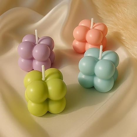 Pastel Bubble Candles – Handmade Soy Wax Aesthetic Cube Candles for Room Decor, Gift Set, Home Decoration – Scented Decorative Candle
