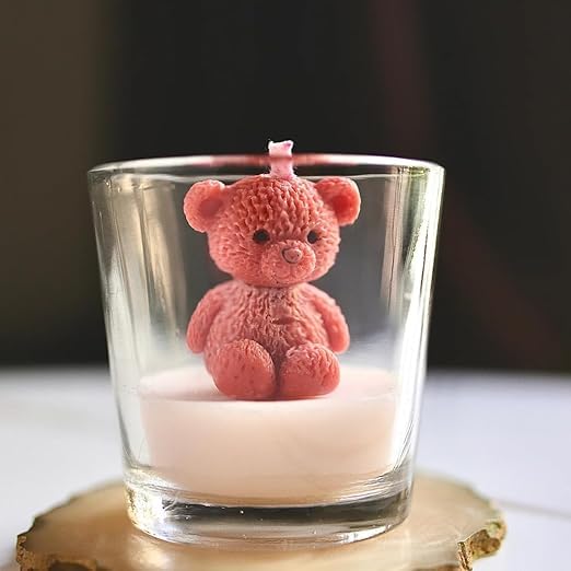 Teddy Bear Candle in Glass Jar – Cute Decorative Candle for Birthday, Anniversary, Valentine & Romantic Dinner | Handmade Luxury Scented Gift for Home Décor & Gifting