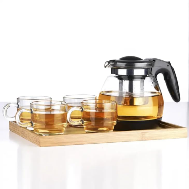 Glass Tea Making Pot Set – Elegant 5-Piece Tea Set with 1000ml Large Teapot and 140ml Cups – Heat-Resistant Glass Kettle for Green Tea, Herbal Infusions, and Everyday Brewing