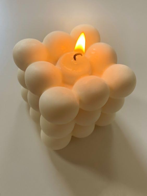 Handmade Soy Wax Candle Pillar for Home Decoration, Pack of 1 White Bubble Candle (White)