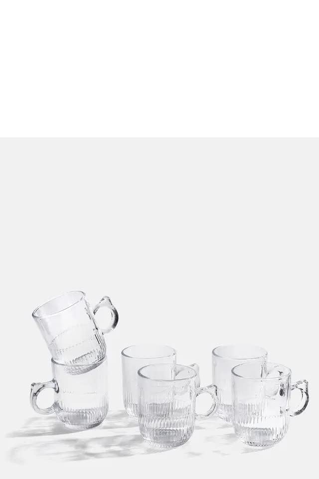 Diamond Tea Coffee 210 ml Cup Set of 6 pcs, Crystal Espresso Mug, Clear Toughened Glass Mug with Handle for Cappuccino, Milk, Latte hot/Cold Drinks