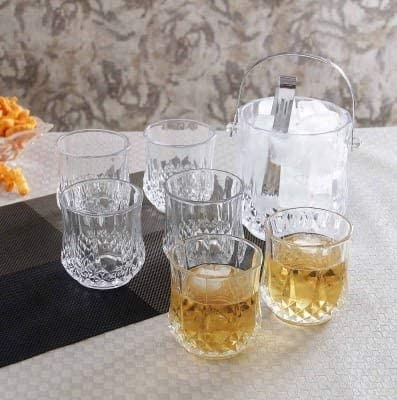 Long Champ Glass Ice Bucket with Whiskey Glasses