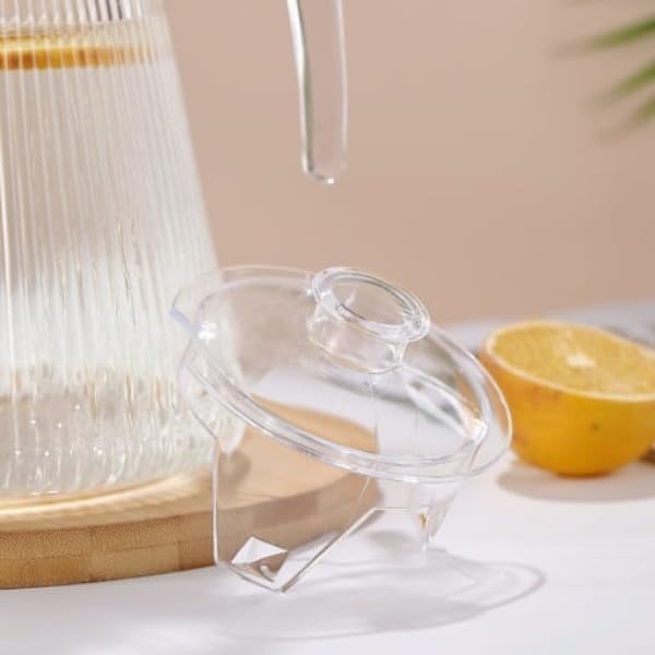 Glass Water Juice Jug Pitcher Carafe with Handle and Plastic Lid for Drinking Beverages, Serving Kitchen and Dining/Tableware-Milk, Juice, Water Lining Jug- 1800ml, 1Pcs