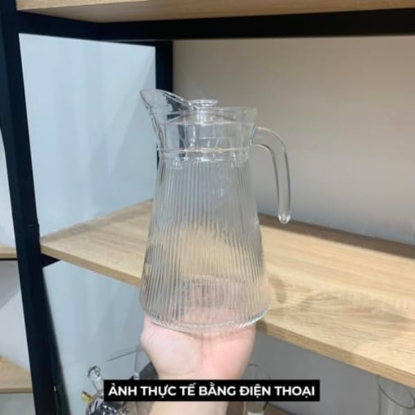 Glass Water Juice Jug Pitcher Carafe with Handle and Plastic Lid for Drinking Beverages, Serving Kitchen and Dining/Tableware-Milk, Juice, Water Lining Jug- 1800ml, 1Pcs