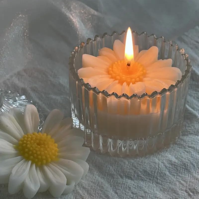 Sunflower Candle in Glass Jar, Soy Wax Long Lasting Jasmine Scented Candles, Aromatherapy Candle Gift for Diwali, Valentine's Day, Birthday, Thanksgiving