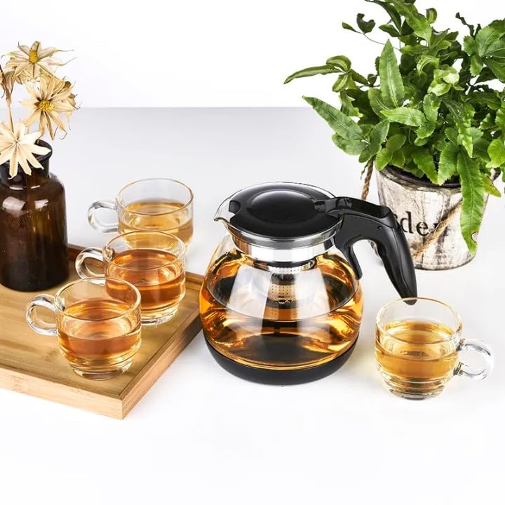 Glass Tea Making Pot Set – Elegant 5-Piece Tea Set with 1000ml Large Teapot and 140ml Cups – Heat-Resistant Glass Kettle for Green Tea, Herbal Infusions, and Everyday Brewing
