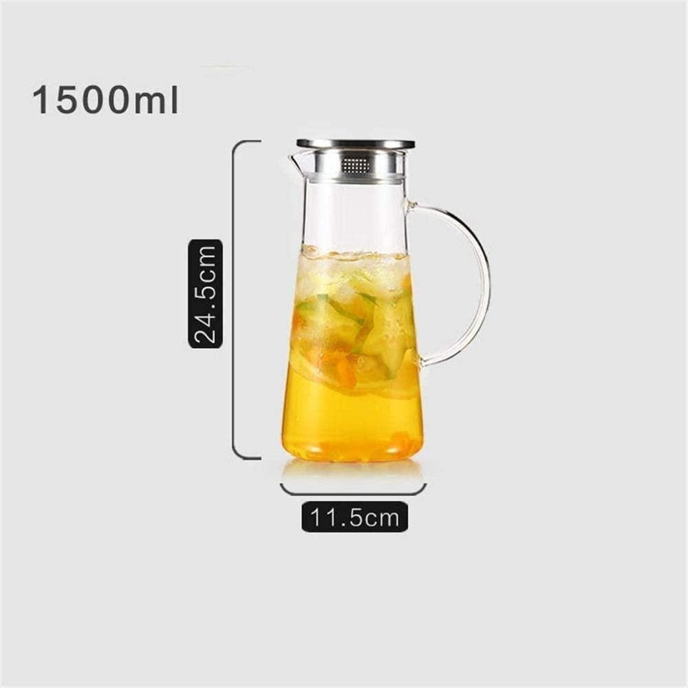 Teapot Water Jug Glass Teapot Pitcher with Lid Iced Handle Borosilicate Heat-Resistant Glass Jug for Tea/hot and Cold Water/ice Wine Coffee Milk Juice Beverage Carafe with Spout 1500m