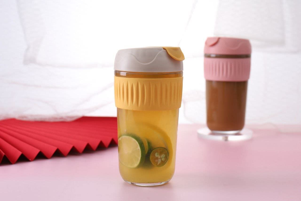 Glass Reusable Sipper Bottle with Sleeve Glass Coffee Mug with Silicone Straw and Leakproof Lid Tumbler for Coffee,Tea, Milk Beverages