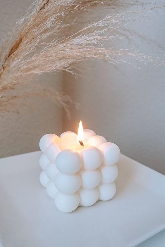 Handmade Soy Wax Candle Pillar for Home Decoration, Pack of 1 White Bubble Candle (White)