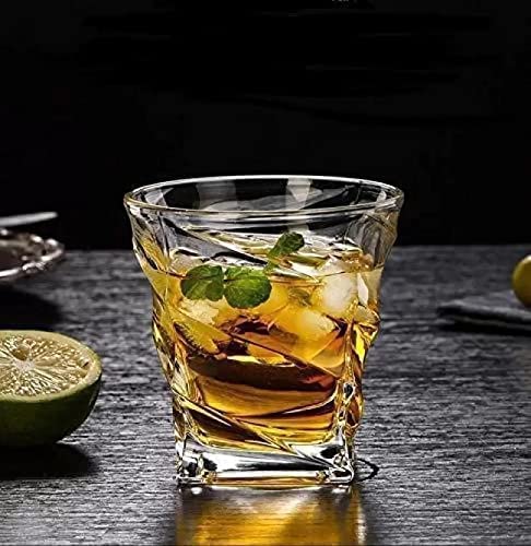 Wine and Whiskey Glass, Water and Juice Tumbler with Multi-Purpose(Spiral Whiskey Glass 310ML, Stylish New Fashioned Crystal Whiskey Glass Perfect for Scotch. (Spiral 310ml, Pack of 4)