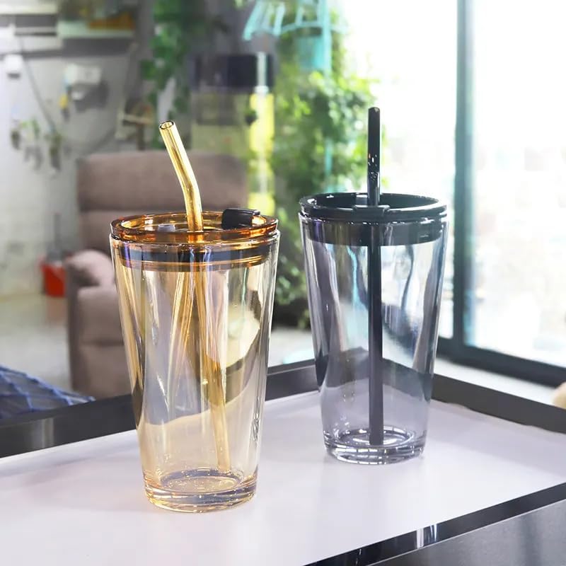 Glass Tumbler Cups with Lids and Straws, 2 Pack of 750ml, White, Drinking Glasses with Lids & Straw, Beer Glasses, Iced Coffee Glass, Wide Mouth Smoothie Cups, Glass Water Bottles.