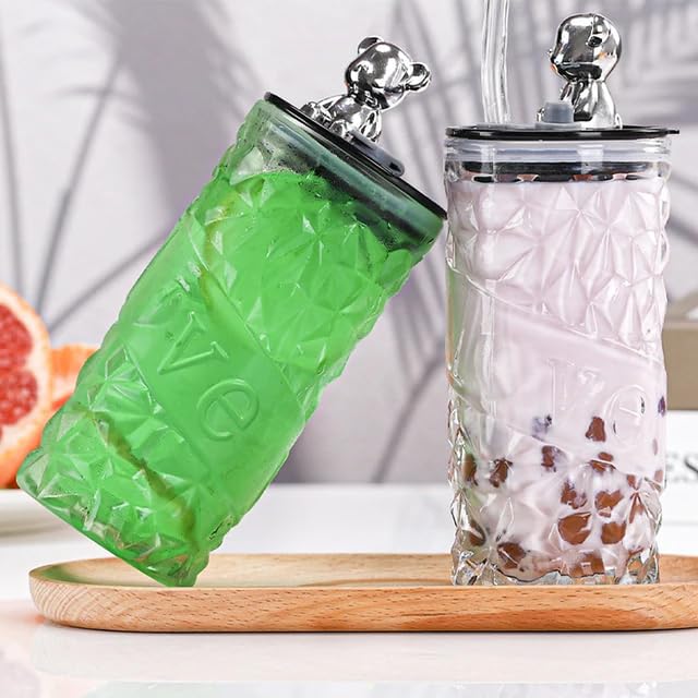 Creative Bear Diamond Straw Cup with Lid for Office Home High-Value Water Glass Cup