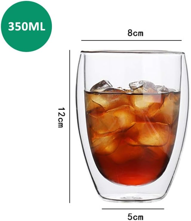 Double Wall Cup 350ml Thermo Insulated Glass for Tea Coffee Espresso Cold Drinks Ice Cream