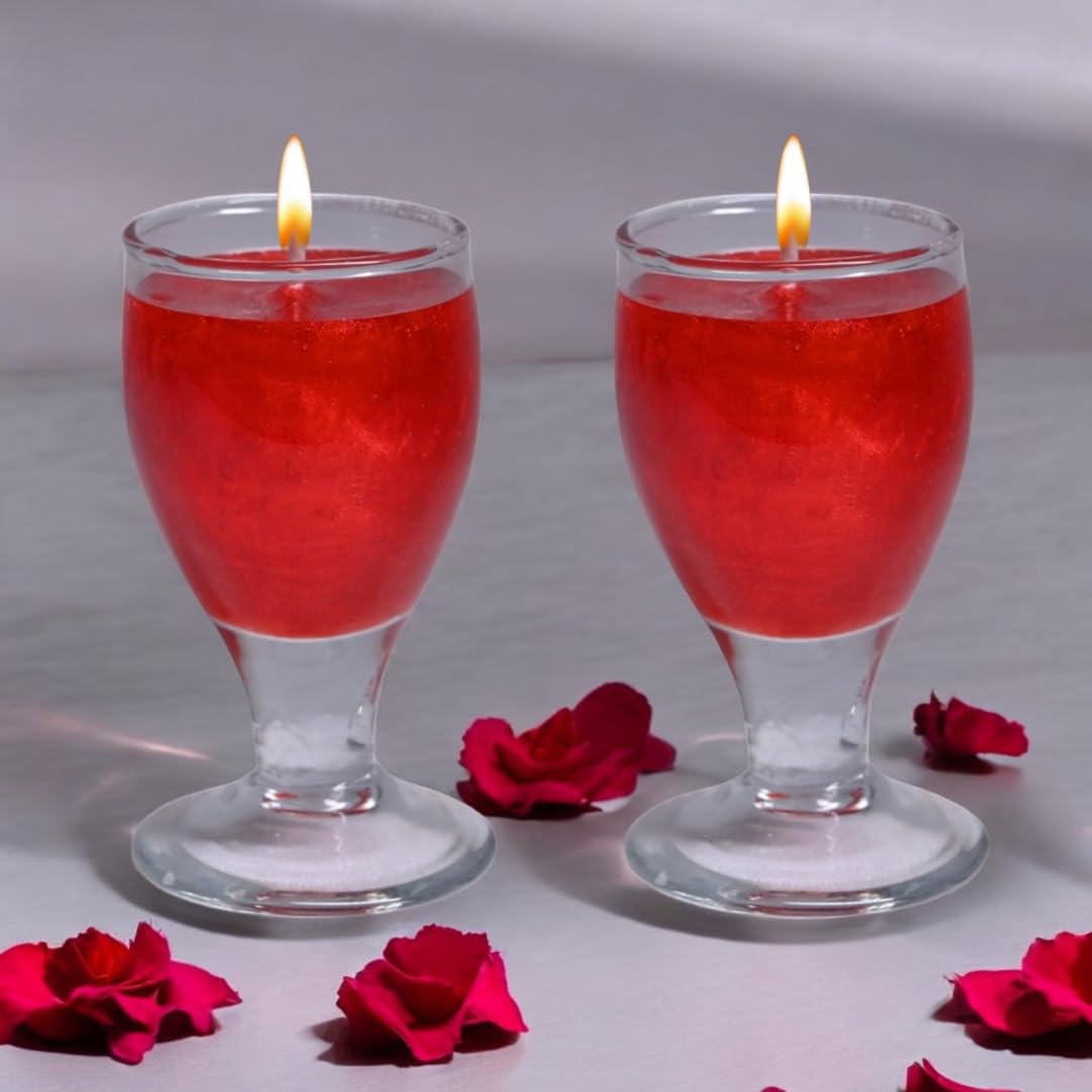 Wine Glass Candle, Set of 2, Valentine Candle for Gift, Valentine Candle for Home Decor, for Romantic Date Night Setup