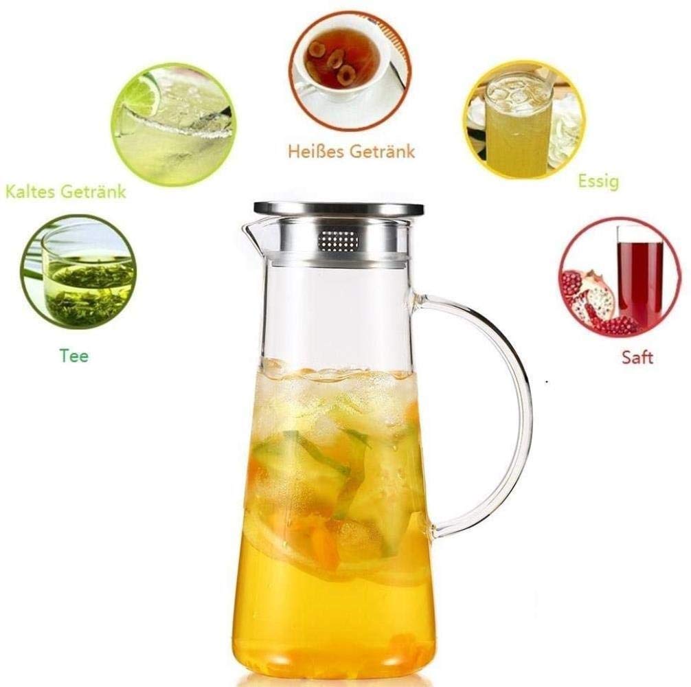 Teapot Water Jug Glass Teapot Pitcher with Lid Iced Handle Borosilicate Heat-Resistant Glass Jug for Tea/hot and Cold Water/ice Wine Coffee Milk Juice Beverage Carafe with Spout 1500m