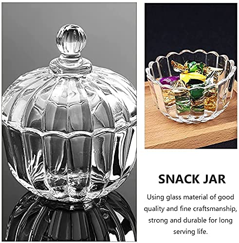 Premium Glass Candy Dish With Lid, Crystal Candy Jar, Cookie Jar, Decorative Candy Bowl, Jewelry Dish, Covered Candy Jars For Buffet, Kitchen, Home, Office Desk (Crystal Candy), 400 Ml