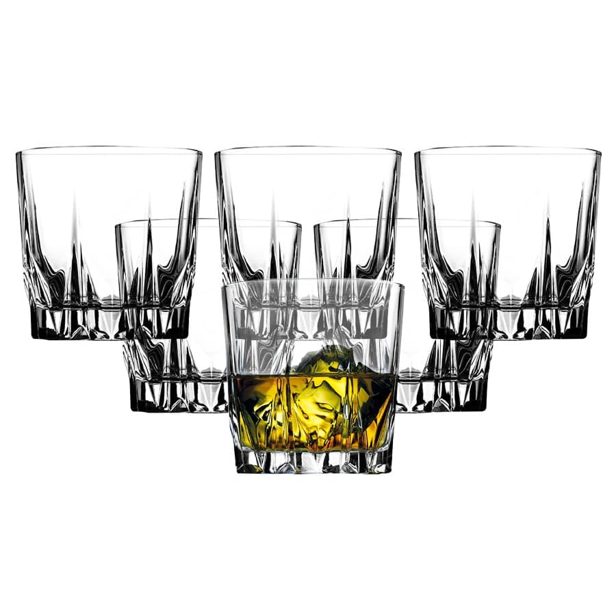 Premium Big Whiskey Glasses Set of 6 - 300 ml Modern Ideal Transparent Bar Glass for Drinking Bourbon, Whisky, Scotch, Cocktails, Wine, Water, - Old Fashioned Cocktail Tumblers Perfect for Entertaining and Enhancing Your Drinking Experience