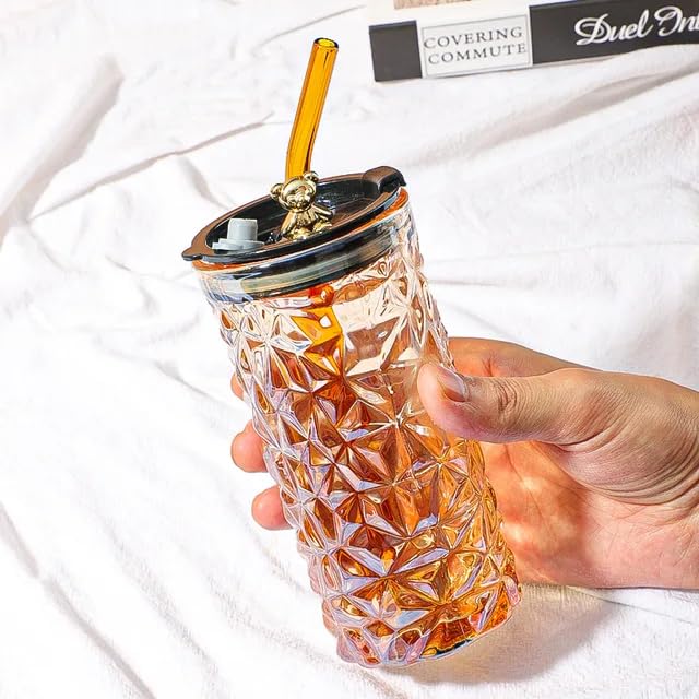 Creative Bear Diamond Straw Cup with Lid for Office Home High-Value Water Glass Cup