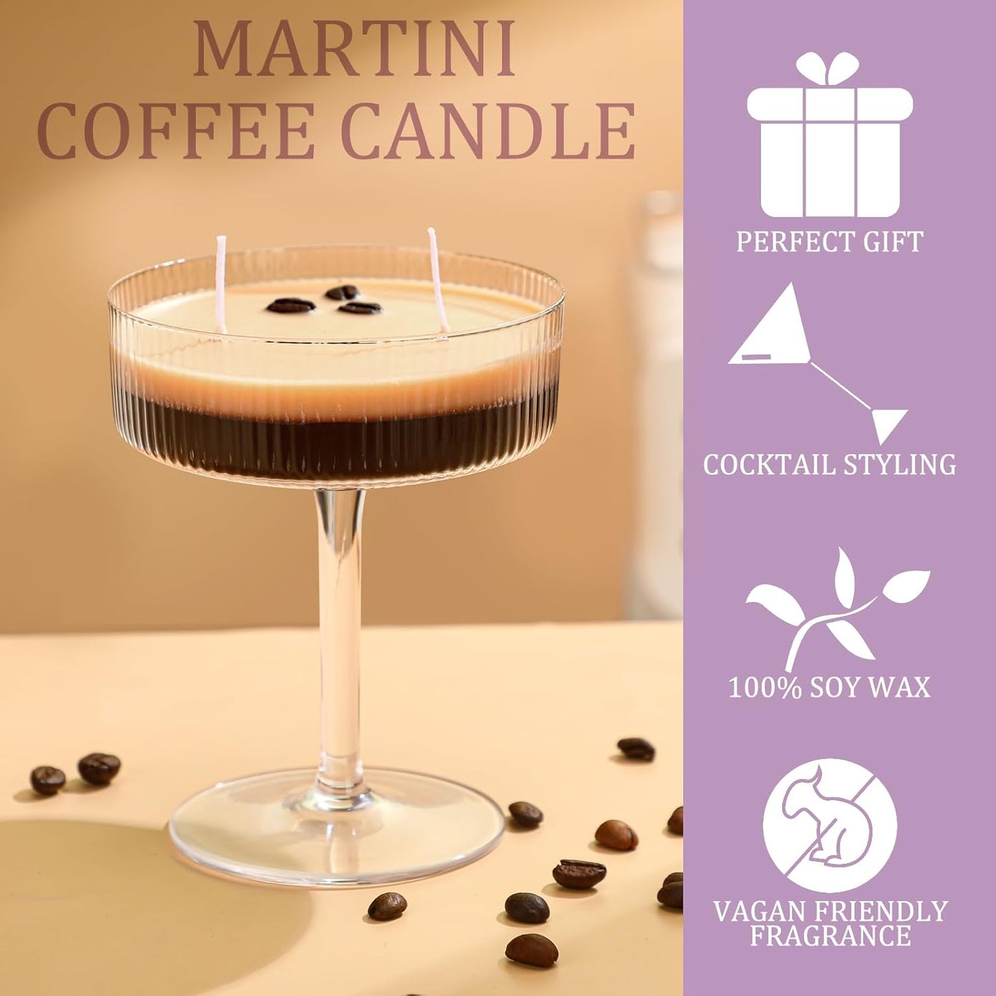 Espresso Martini Candle Gifts for Women Men Coffee Scented Aromatherapy Candles for Coffee Lovers Wedding Favors Housewarming Birthday Gift with Real Beans