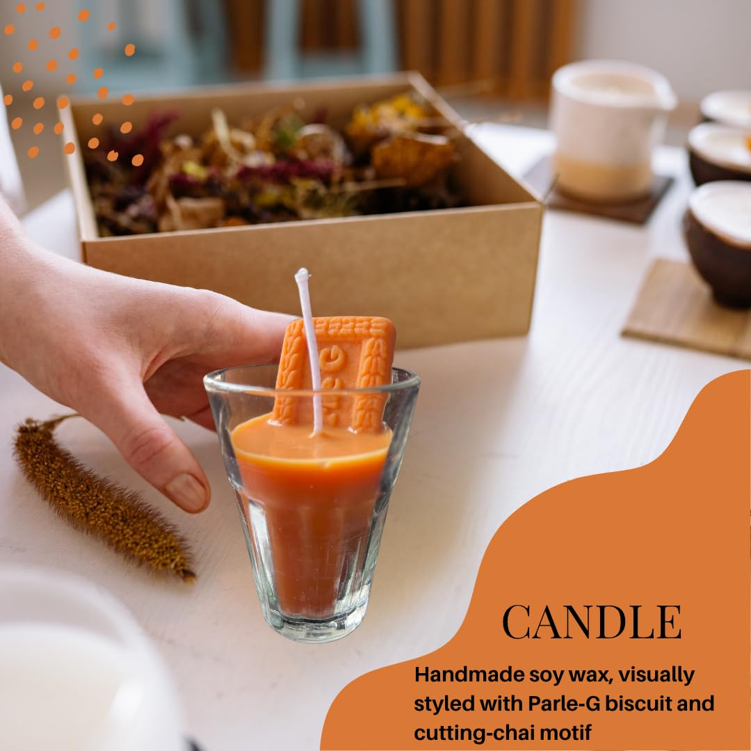 Chai Biscuit Candle in Glass – Scented Handmade Wax Candle | Desi Tea Cup Aesthetic | Quirky Home Decor & Gifting Idea