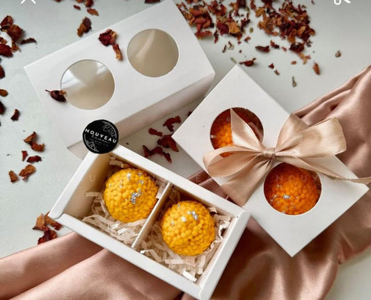 Decorative Ladoo Scented Candle for Home Decor, Traditional Indian Style, (Pack of 2) (Yellow)