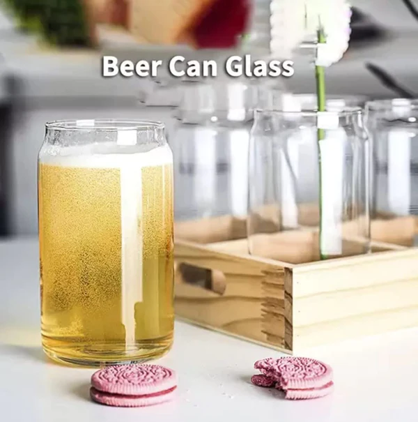 Can glasses with bamboo lids and glass straws