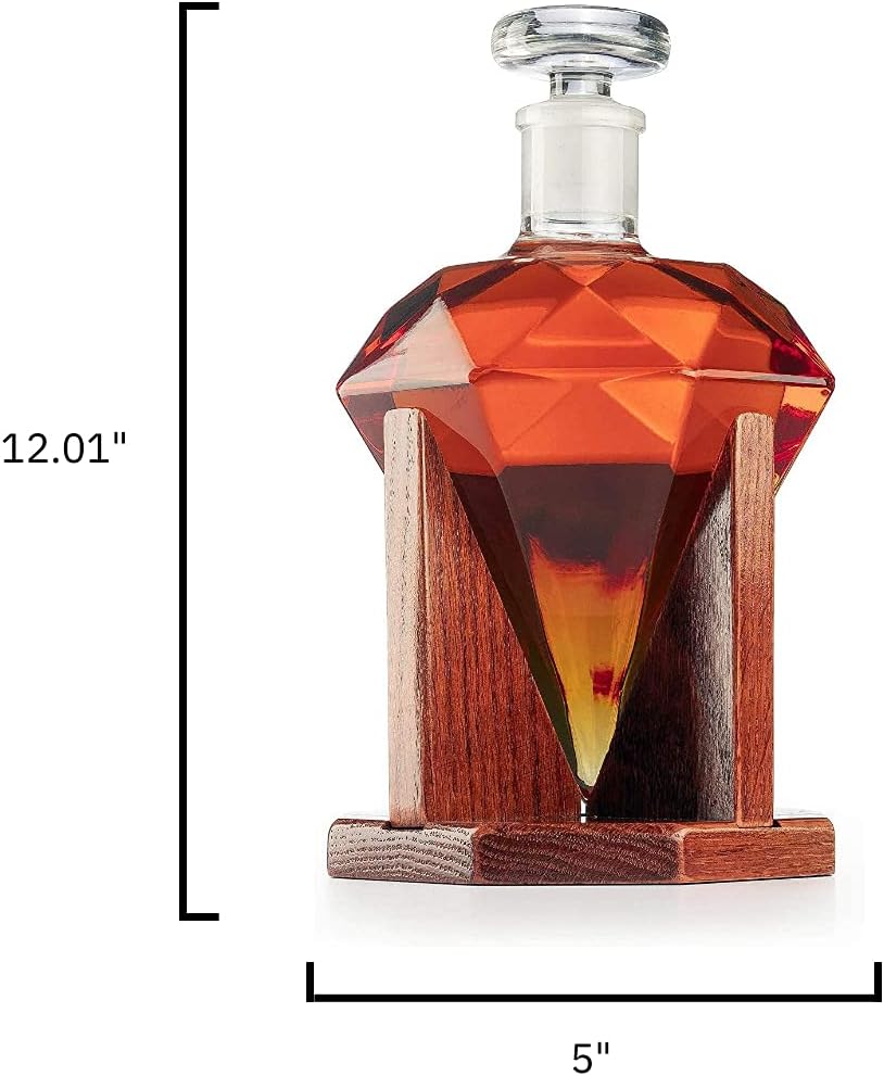 Diamond Decanter For Whiskey, Liquor, Scotch, Rum, Bourbon, Vodka, Tequila Decanter, The Wine Savant 750ml - Gifts For Men & Women Clear