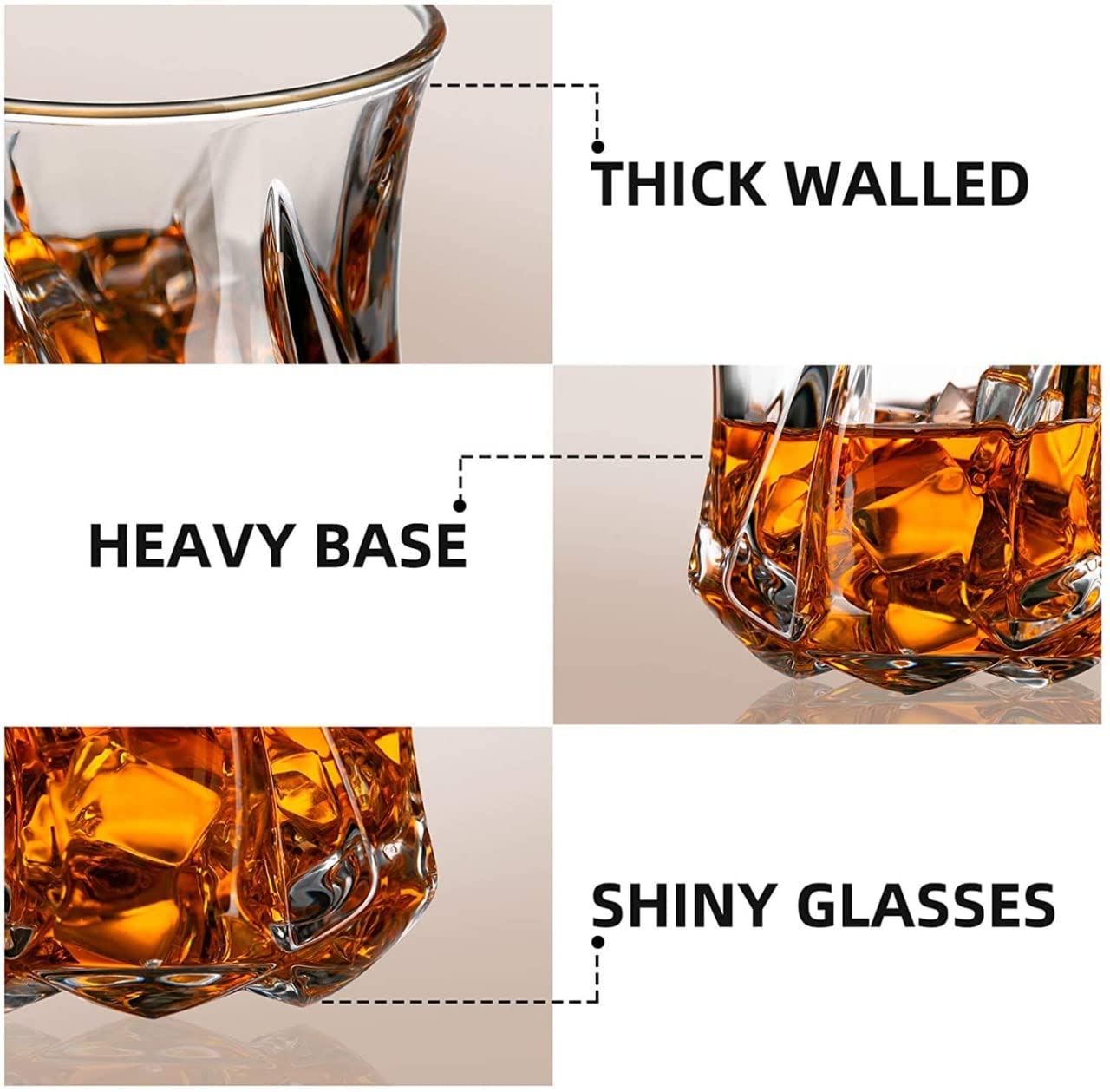 Whiskey Glass Set of 6, 300ml - Crystal Drinking Glass - Juice Glass & Whiskey Glass Set - Perfect for Home, bar & Party Glass Set