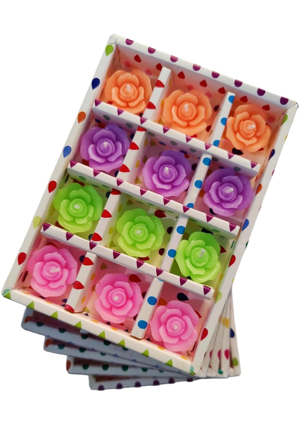 Rose Decorative Designer Smokeless Floating Wax Candle with Fragrance- Red, Green, Blue, Pink (Set of 12)